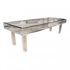 Slender sliding top Lucite and glass coffee table